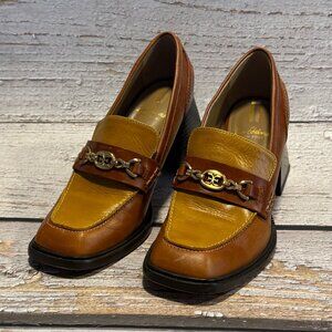 Sam Edelman Quincy Block Heel Loafers Rust Brown Mustard Leather 8.5